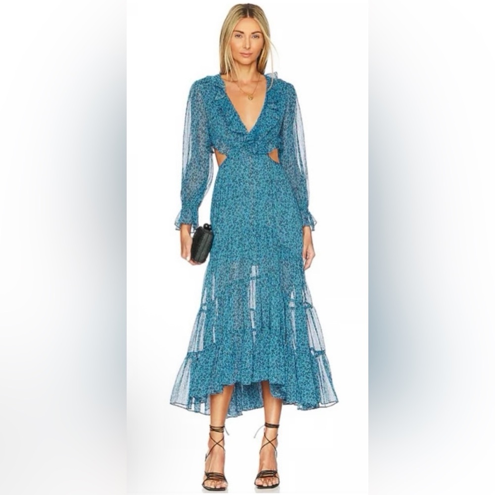 MISA Los Angeles Amelia Dress in Cerulean Ditzy.